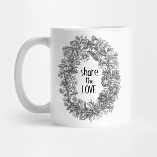 Flower Wreath Botanical Illustration with Love Text Mug